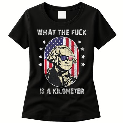 WTF What The Fuck Is A Kilometer George Washington Vintage Womens T-Shirt
