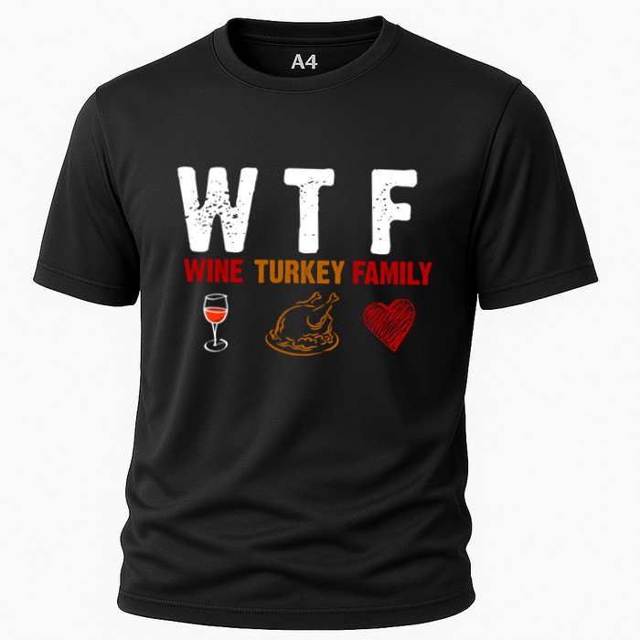 WTF Wine Turkey Family Thanksgiving Dinner Cooling Performance Crew T-Shirt