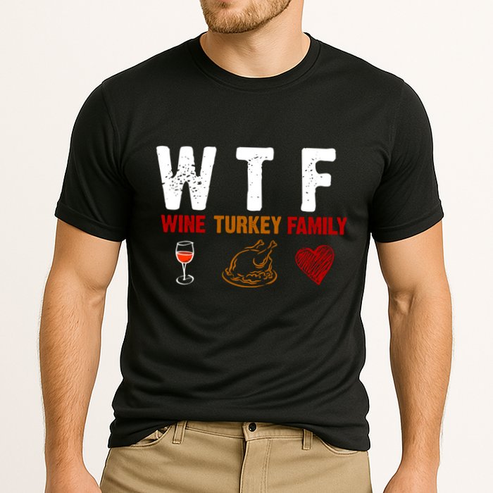 WTF Wine Turkey Family Thanksgiving Dinner Cooling Performance Crew T-Shirt