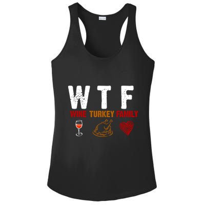 WTF Wine Turkey Family Thanksgiving Dinner Ladies PosiCharge Competitor Racerback Tank