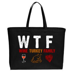 WTF Wine Turkey Family Thanksgiving Dinner Cotton Canvas Jumbo Tote