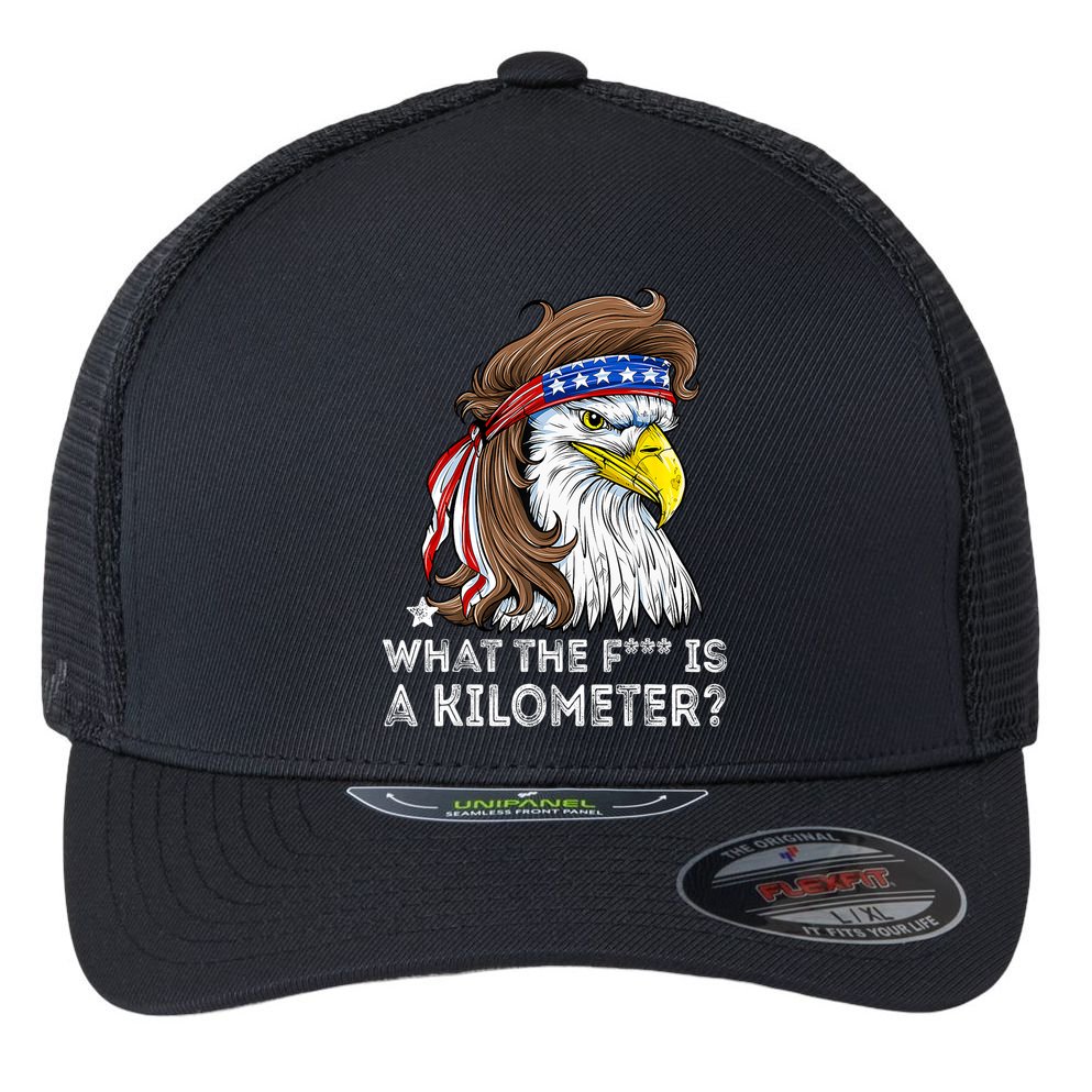 WTF What The Fuck Is A Kilometer George Washington Eagle Mullet Flexfit Unipanel Trucker Cap