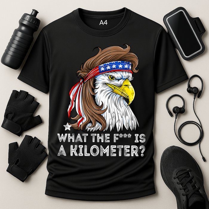 WTF What The Fuck Is A Kilometer George Washington Eagle Mullet Cooling Performance Crew T-Shirt