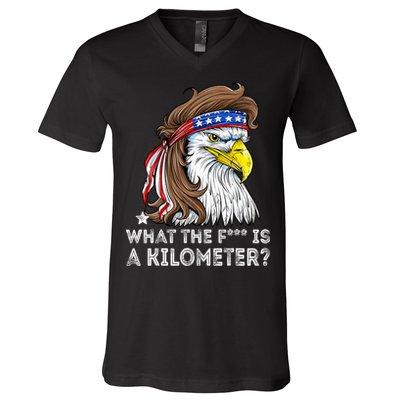 WTF What The Fuck Is A Kilometer George Washington Eagle Mullet V-Neck T-Shirt