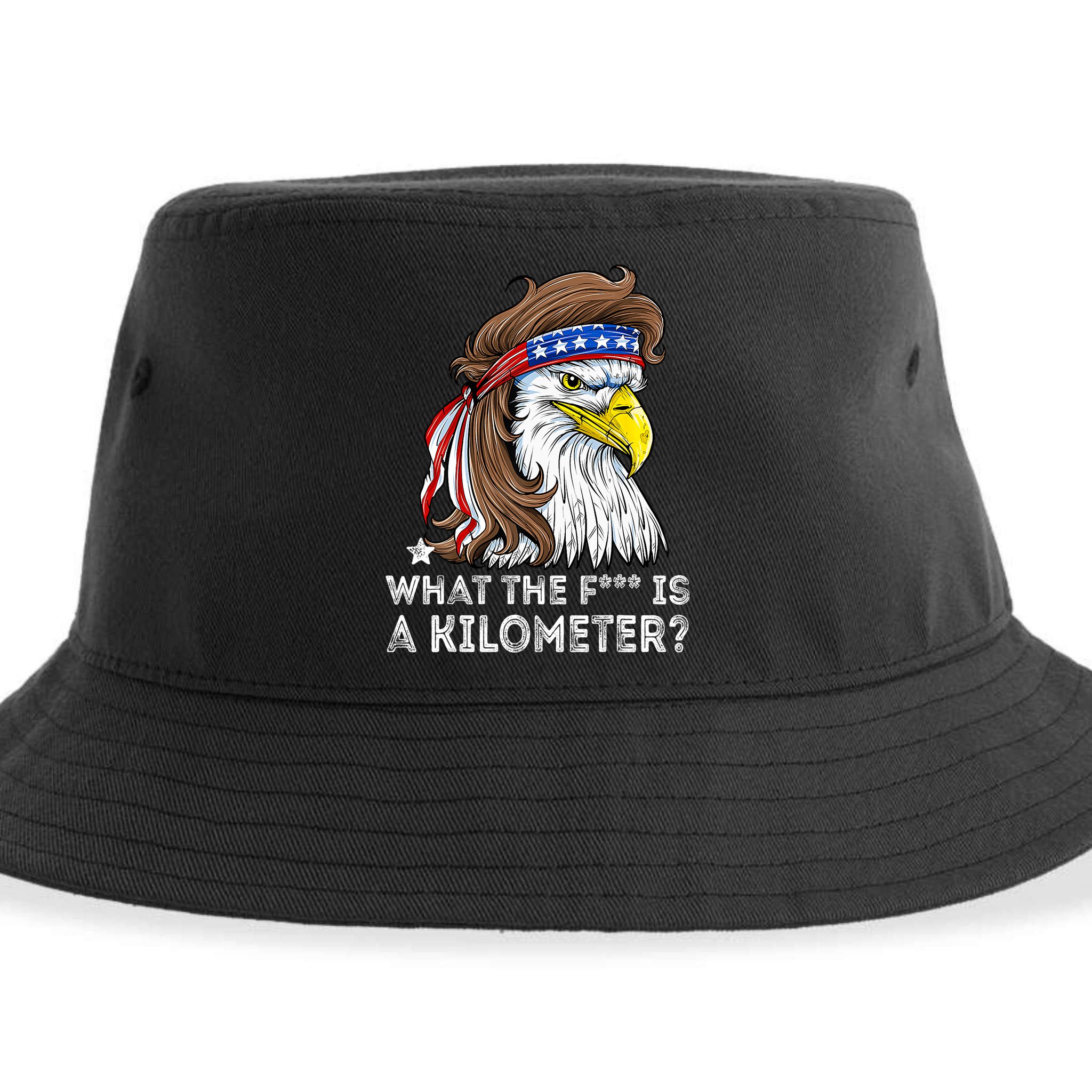 WTF What The Fuck Is A Kilometer George Washington Eagle Mullet Sustainable Bucket Hat