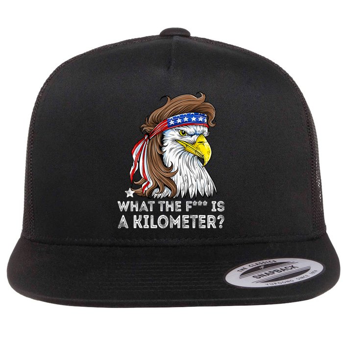 WTF What The Fuck Is A Kilometer George Washington Eagle Mullet Flat Bill Trucker Hat