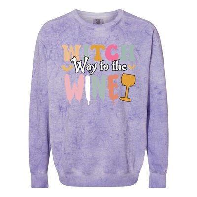 Witch Way To The Wine Funny Halloween Party Design Gift Colorblast Crewneck Sweatshirt