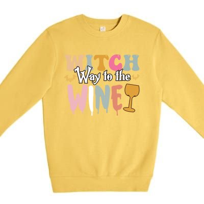 Witch Way To The Wine Funny Halloween Party Design Gift Premium Crewneck Sweatshirt