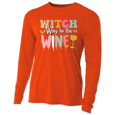 Witch Way To The Wine Funny Halloween Party Design Gift Cooling Performance Long Sleeve Crew