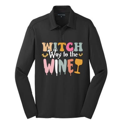 Witch Way To The Wine Funny Halloween Party Design Gift Silk Touch Performance Long Sleeve Polo