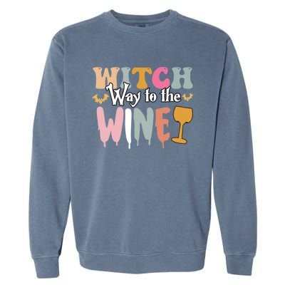 Witch Way To The Wine Funny Halloween Party Design Gift Garment-Dyed Sweatshirt