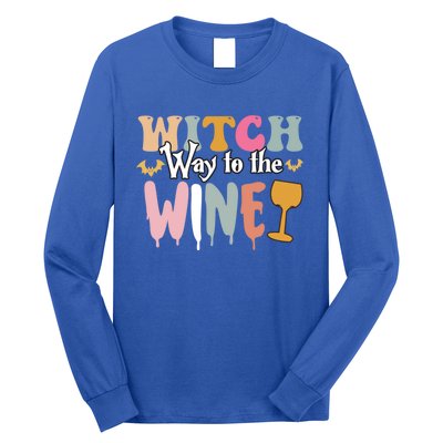 Witch Way To The Wine Funny Halloween Party Design Gift Long Sleeve Shirt