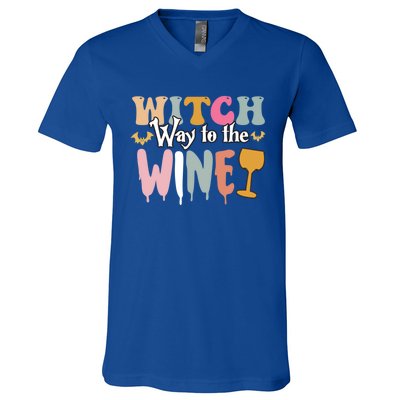 Witch Way To The Wine Funny Halloween Party Design Gift V-Neck T-Shirt