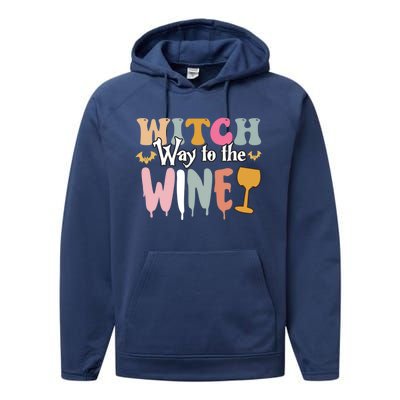 Witch Way To The Wine Funny Halloween Party Design Gift Performance Fleece Hoodie