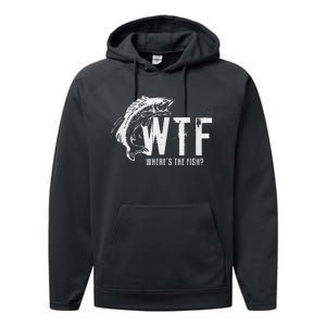 Wtf Wheres The Fish Funny Fishing Performance Fleece Hoodie