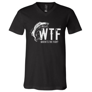 Wtf Wheres The Fish Funny Fishing V-Neck T-Shirt