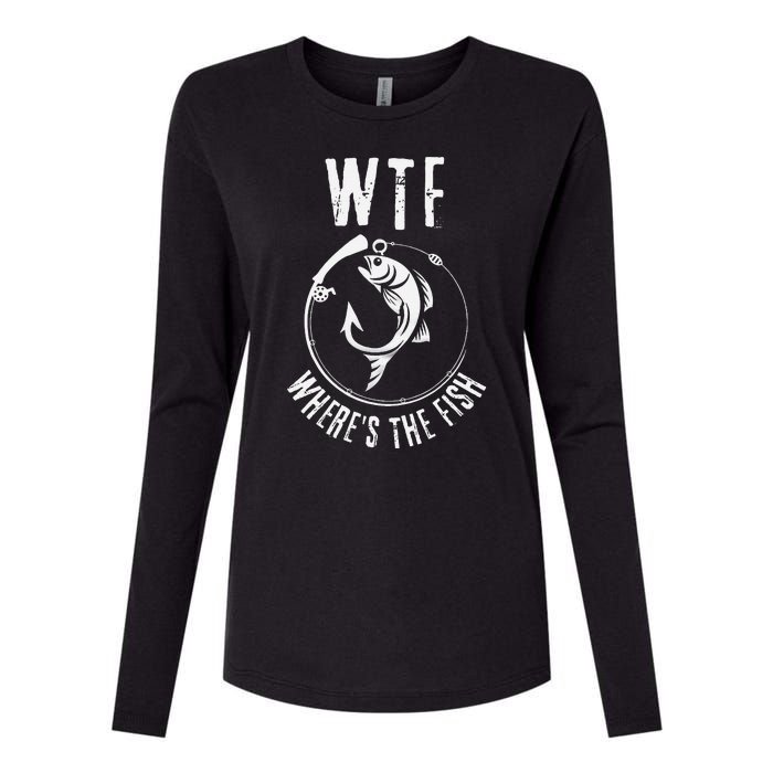 Wtf WhereS The Fish Funny Fishing Design Womens Cotton Relaxed Long Sleeve T-Shirt