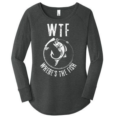 Wtf WhereS The Fish Funny Fishing Design Women's Perfect Tri Tunic Long Sleeve Shirt