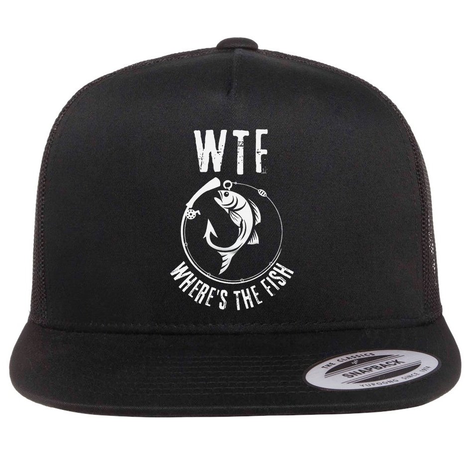 Wtf WhereS The Fish Funny Fishing Design Flat Bill Trucker Hat
