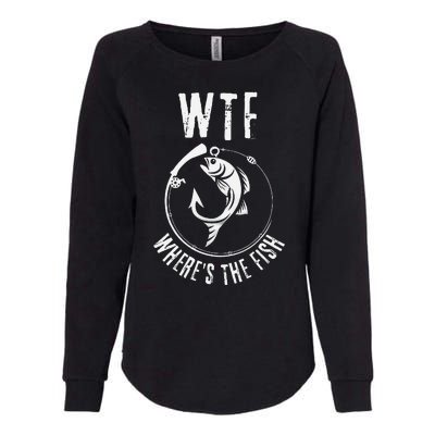 Wtf WhereS The Fish Funny Fishing Design Womens California Wash Sweatshirt