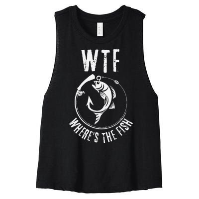 Wtf WhereS The Fish Funny Fishing Design Women's Racerback Cropped Tank