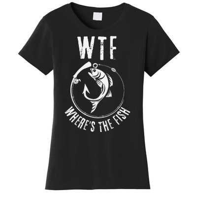 Wtf WhereS The Fish Funny Fishing Design Women's T-Shirt