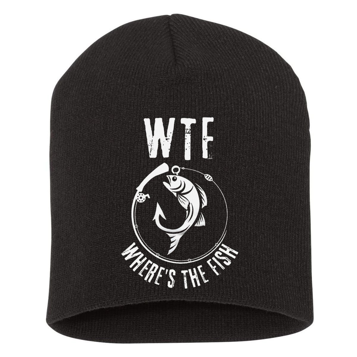Wtf WhereS The Fish Funny Fishing Design Short Acrylic Beanie