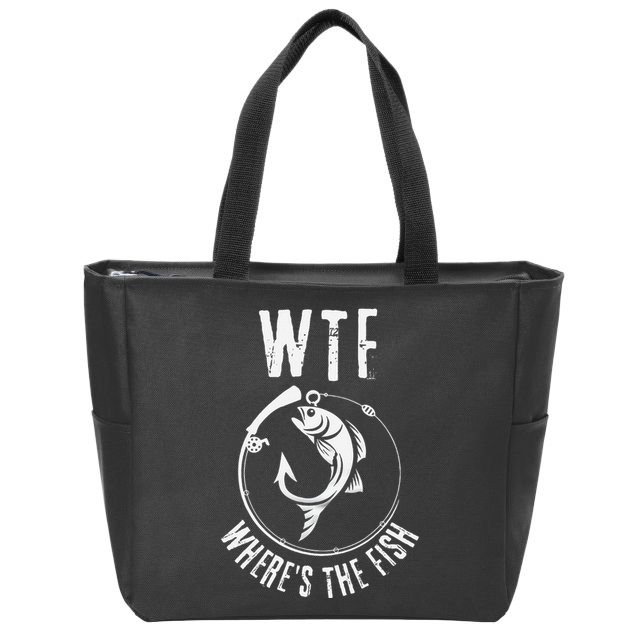 Wtf WhereS The Fish Funny Fishing Design Zip Tote Bag
