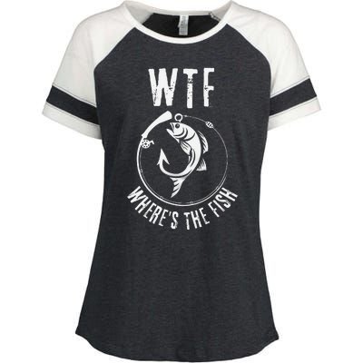 Wtf WhereS The Fish Funny Fishing Design Enza Ladies Jersey Colorblock Tee