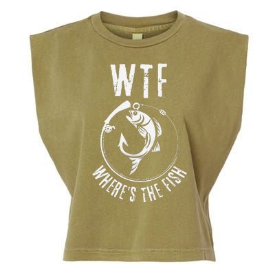 Wtf WhereS The Fish Funny Fishing Design Garment-Dyed Women's Muscle Tee