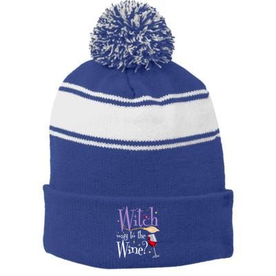 Witch Way To The Wine Halloween Ing For Wiccan Witches Gift Stripe Pom Pom Beanie