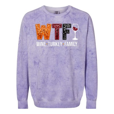 Wtf Wine Turkey Family Funny Thanksgiving Colorblast Crewneck Sweatshirt