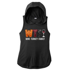 Wtf Wine Turkey Family Funny Thanksgiving Ladies PosiCharge Tri-Blend Wicking Draft Hoodie Tank