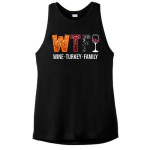 Wtf Wine Turkey Family Funny Thanksgiving Ladies PosiCharge Tri-Blend Wicking Tank