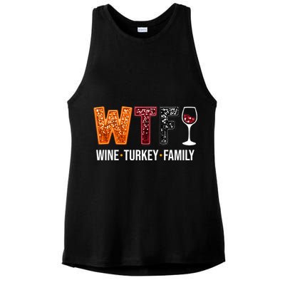 Wtf Wine Turkey Family Funny Thanksgiving Ladies PosiCharge Tri-Blend Wicking Tank