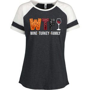 Wtf Wine Turkey Family Funny Thanksgiving Enza Ladies Jersey Colorblock Tee