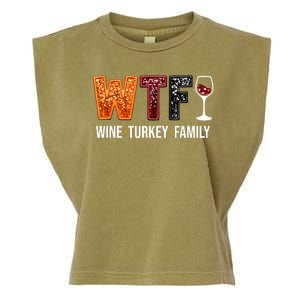 Wtf Wine Turkey Family Funny Thanksgiving Garment-Dyed Women's Muscle Tee