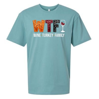 Wtf Wine Turkey Family Funny Thanksgiving Sueded Cloud Jersey T-Shirt