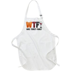 Wtf Wine Turkey Family Funny Thanksgiving Full-Length Apron With Pockets