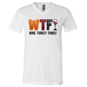 Wtf Wine Turkey Family Funny Thanksgiving V-Neck T-Shirt