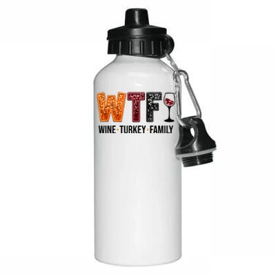 Wtf Wine Turkey Family Funny Thanksgiving Aluminum Water Bottle 