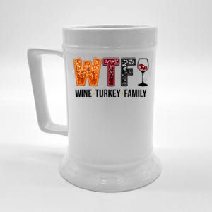 Wtf Wine Turkey Family Funny Thanksgiving Beer Stein