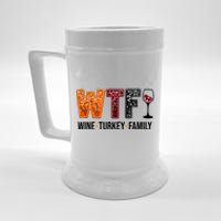 Wtf Wine Turkey Family Funny Thanksgiving Beer Stein