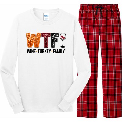 Wtf Wine Turkey Family Funny Thanksgiving Long Sleeve Pajama Set