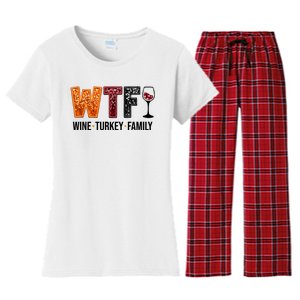 Wtf Wine Turkey Family Funny Thanksgiving Women's Flannel Pajama Set