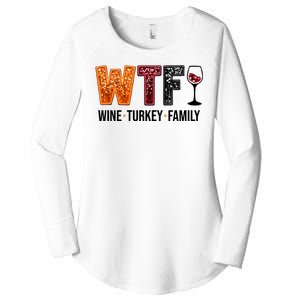 Wtf Wine Turkey Family Funny Thanksgiving Women's Perfect Tri Tunic Long Sleeve Shirt