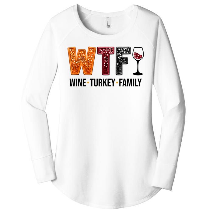 Wtf Wine Turkey Family Funny Thanksgiving Women's Perfect Tri Tunic Long Sleeve Shirt