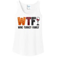 Wtf Wine Turkey Family Funny Thanksgiving Ladies Essential Tank