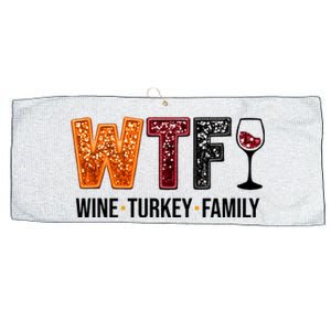 Wtf Wine Turkey Family Funny Thanksgiving Large Microfiber Waffle Golf Towel