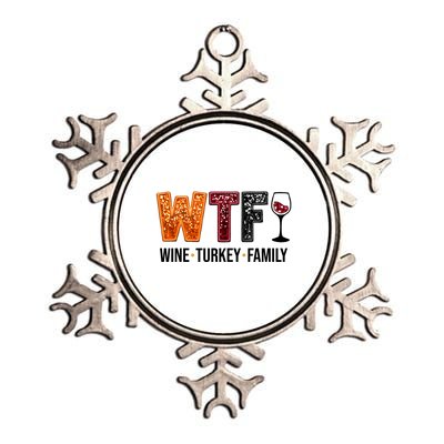 Wtf Wine Turkey Family Funny Thanksgiving Metallic Star Ornament